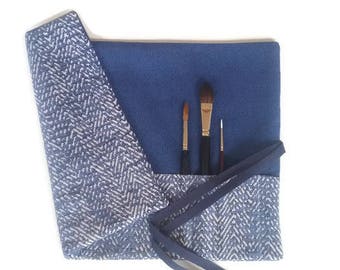 Blue Paint Brush Roll Artist Brush Roll