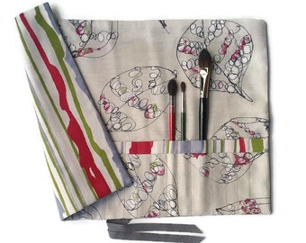 Artist Brush Roll, Autumn Leaf Design, Paint Brush Roll, Gift for Artist,