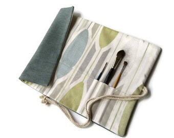 Paint Brush Roll Blue and Green Artist Brush Roll
