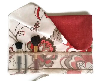 Bürste Tasche Make-up Roll Korallen Blumen kosmetische Bürste Organizer Reise-Accessoire