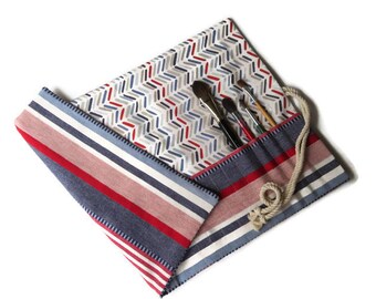 Artist Brush Roll Red, White and Blue Watercolour Brush Roll