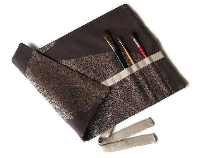 Paint Brush Roll Dark Brown Autumn Leaf Artist Brush Roll Etsy