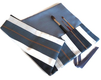 Paint Brush Roll Navy Blue Stripe Artist Brush Roll