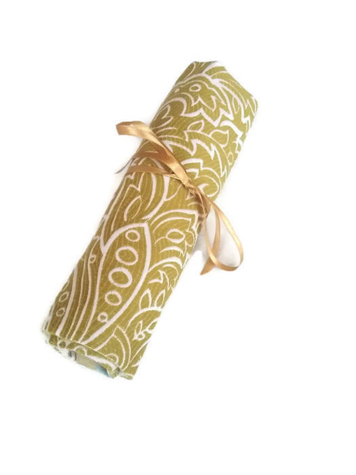 Makeup Brush Roll Teal Blue and Chartreuse Cosmetic Brush Etsy