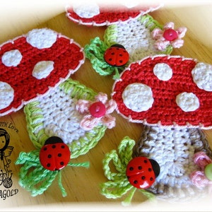 Crochet PATTERN, Applique Mushroom, DIY Pattern 8, Instant Download