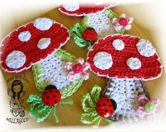 Crochet PATTERN, Applique Mushroom, DIY Pattern 8, Instant Download