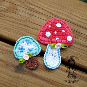 Crochet PATTERN, Applique Mushrooms, 2 sizes, DIY Pattern 169, Instant Download