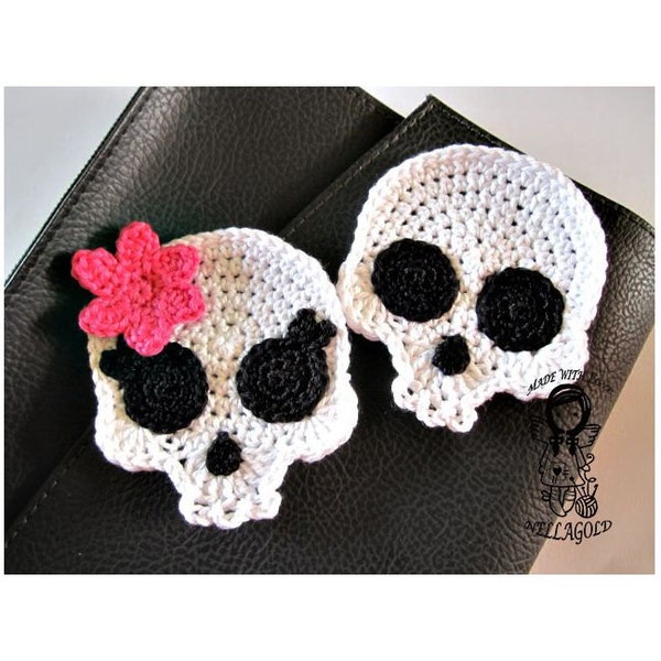 Crochet PATTERN, Applique Skull , Patch, Brooch, Application Skeleton, DIY Pattern 151, Instant Download