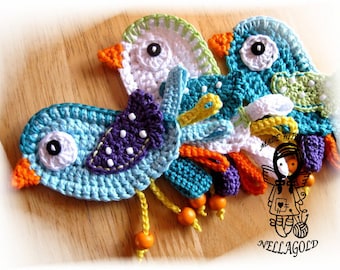 MODELLO all&#39;uncinetto, applique, uccellino, modello fai da te 9, download istantaneo