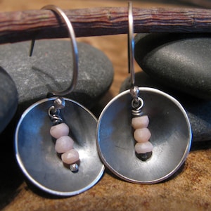 Pink Opals and Sterling Silver Disc Earrings