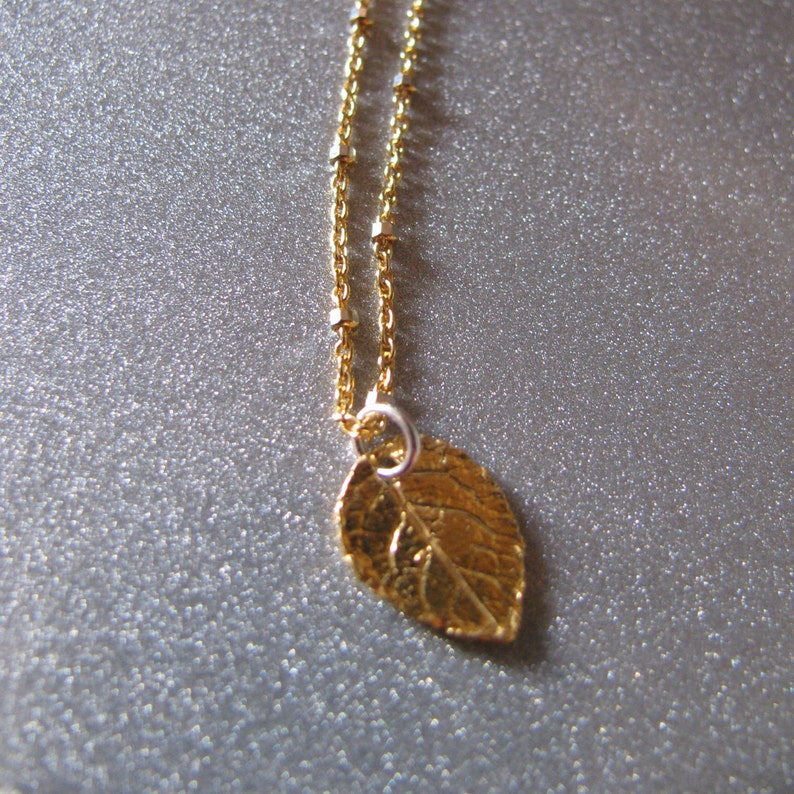 Small Gold Vermeil Rose Leaf Necklace and Earrings Set with Sterling Silver Minimalist Jewelry-Dangle Necklace Leaves-ToniRaeCreations