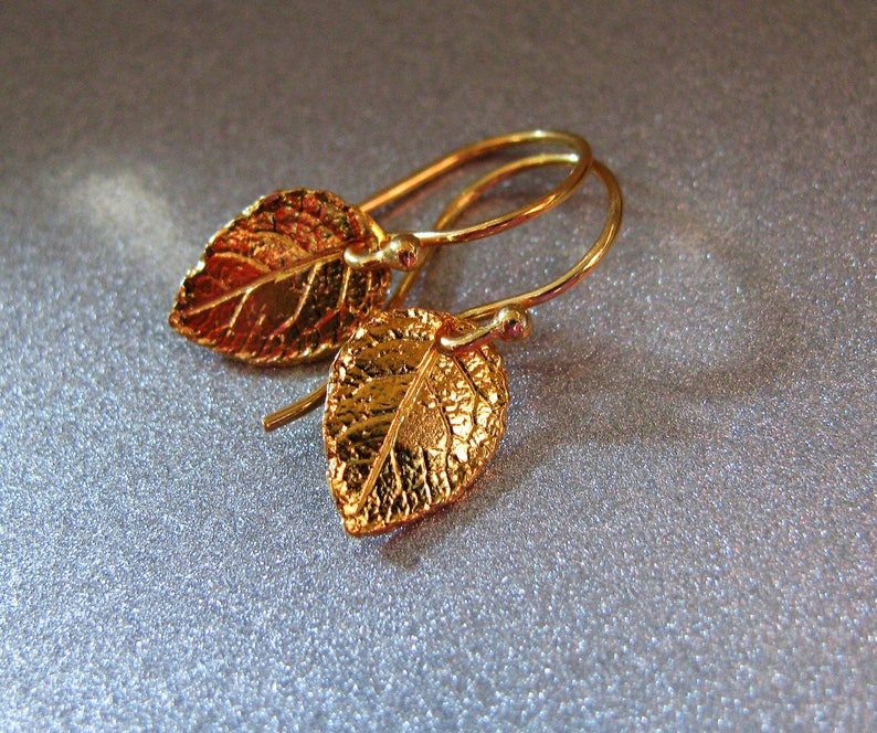Small Gold Vermeil Rose Leaf Necklace and Earrings Set with Sterling Silver Minimalist Jewelry-Dangle Necklace Leaves-ToniRaeCreations