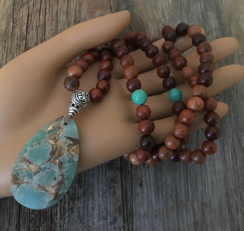 Meditation Chrysoprase Marker Beads Green Gold Copper Bornite Pendant Prayer Tibetan Bornite Stone 108 Sandalwood Bead Mala Zen Style