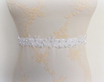 White floral lace belt. Elastic waist belt. Beaded belt. | Etsy