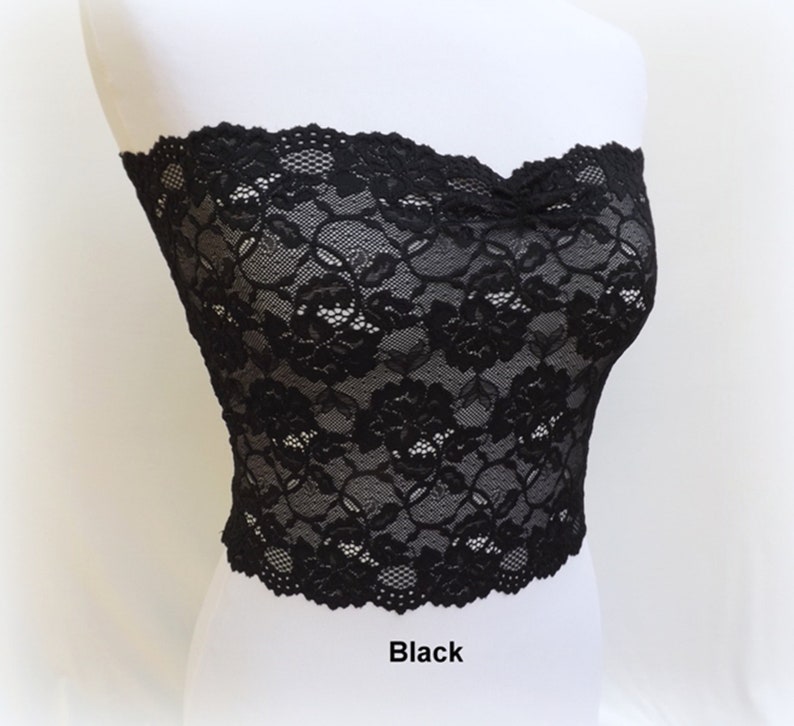 Peach see through elastic lace bandeau tube top bustier