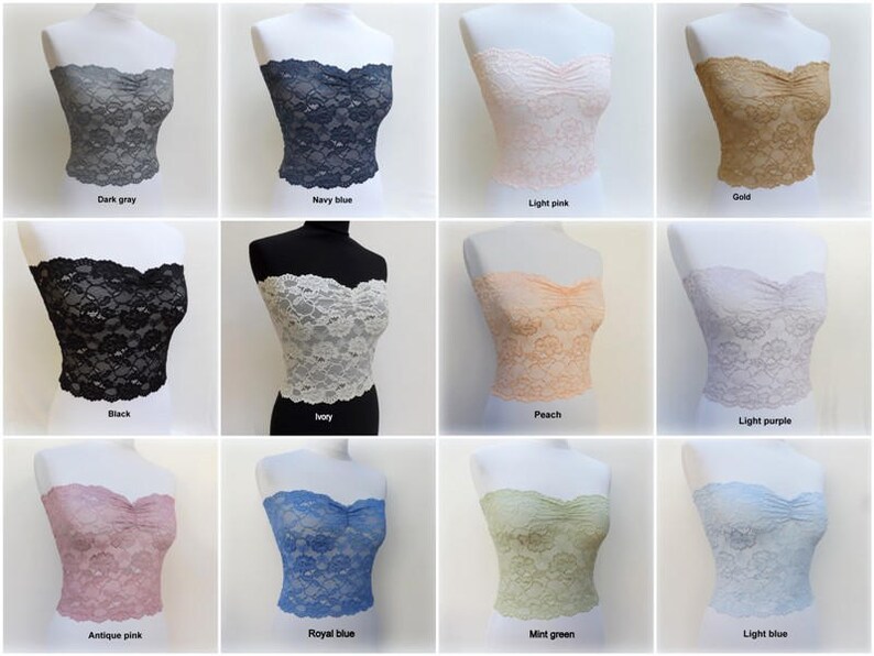 Peach see through elastic lace bandeau tube top bustier