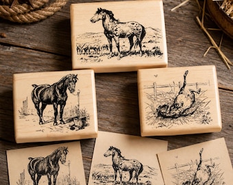 Horse Rubber Stamp, 3 Horses New Mounted Rubber Stamp Stamps