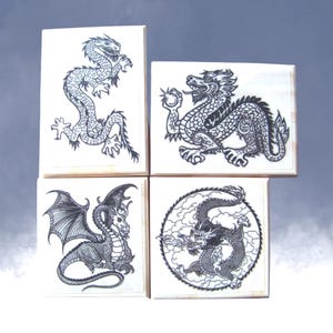 Dragon rubber stamp Lot of 4 DRAGONS Rubber Stamps