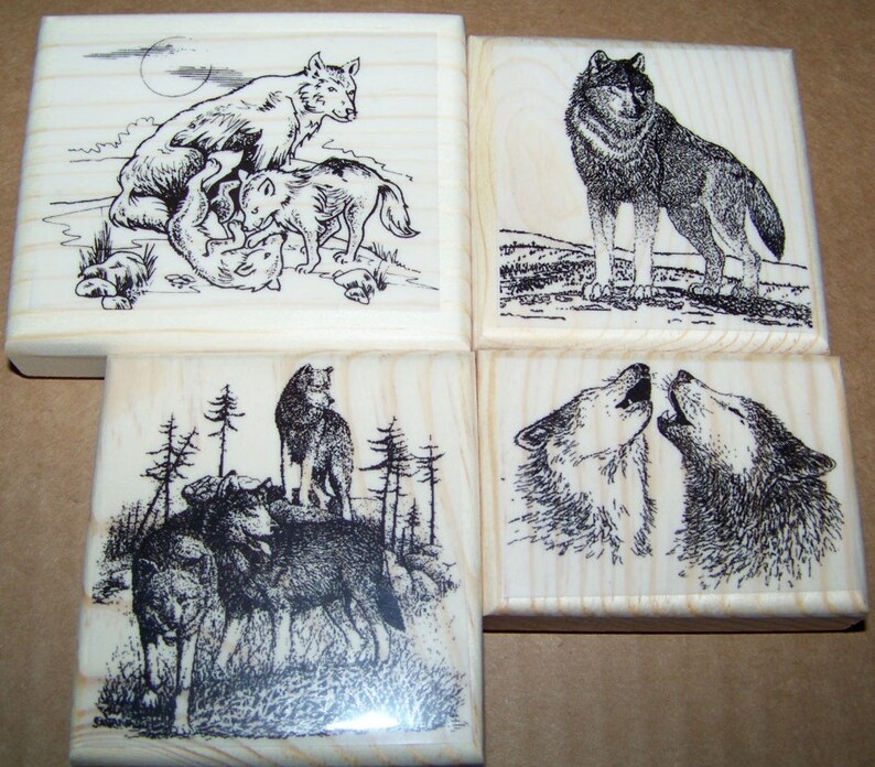 Lot of 4 Brand New Mounted Rubber Stamp WOLF WOLVES ANIMALS Etsy