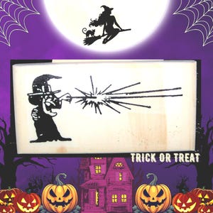 Halloween Rubber Stamp Witch Casting a Spell New Rubber Stamp