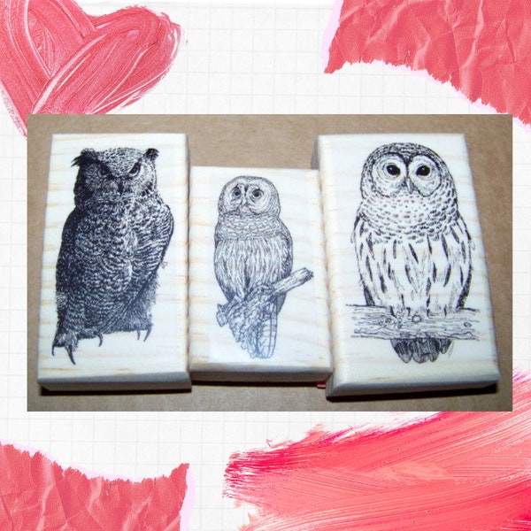 3 OWL OWLS Brand New Mounted Rubber Stamps