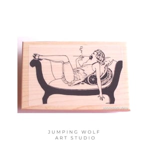 Rubber Stamp Naughty FRENCH LADY on COUCH New Rubber Stamp