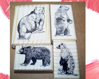 Bears - 4 Brand New Mounted Rubber Stamps