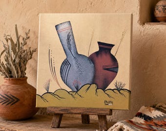 Sand PaintingNative American Vases Pottery Authentic Navajo Sand Painting 21322-7 SHIPS FREE