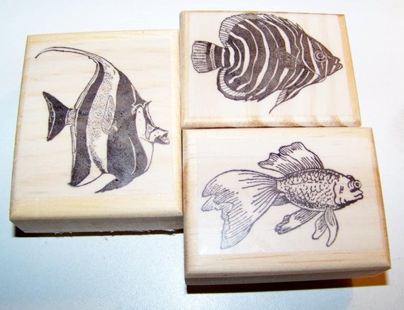 Set of 3 Fish New Mounted Rubber Stamps 