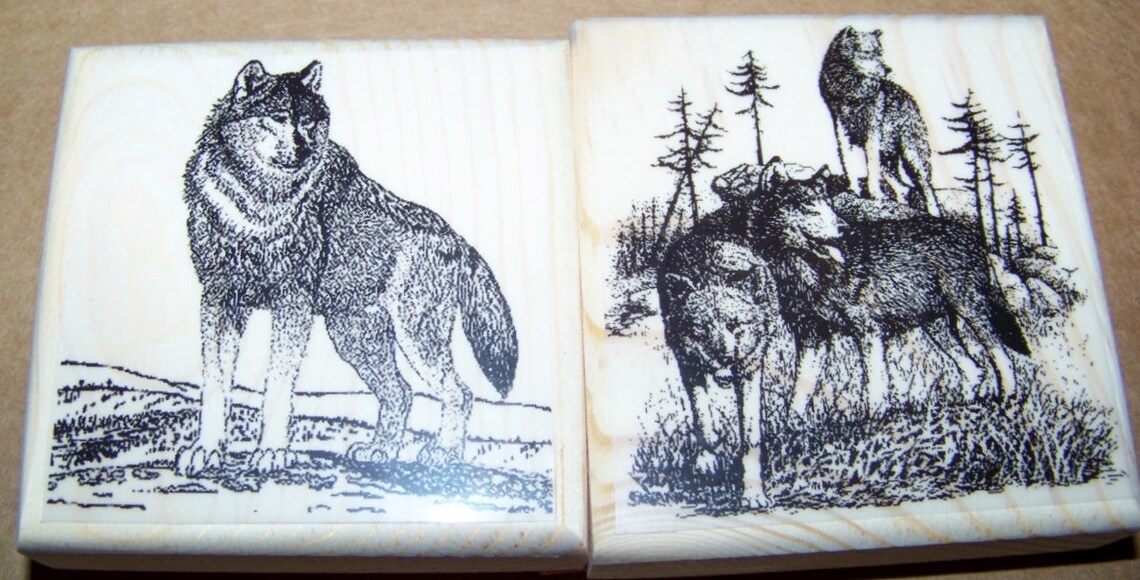 WOLF WOLVES ANIMALS of 4 Brand New Mounted Rubber Stamp Set Etsy