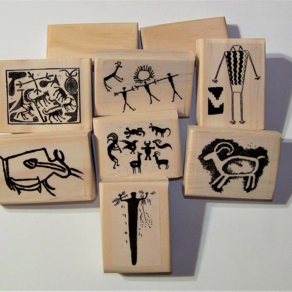 7 Petroglyph Rock Art New Mounted Rubber Stamps Stamps for card makers, stamps for scrapbooking