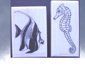 Angel Fish & Seahorse New Rubber Stamps Sea Life stamps