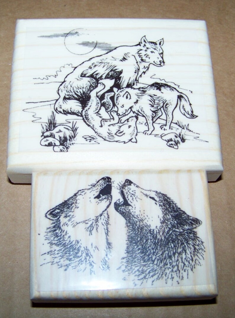 Lot of 4 Brand New Mounted Rubber Stamp WOLF WOLVES ANIMALS Etsy