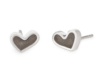 Signature Heart Stud Cremation Earrings in Sterling Silver | Pet Ashes Memorial Jewelry