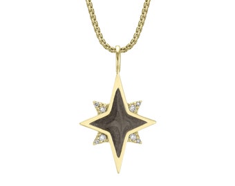 Collar de cremación North Star Diamond en oro de 14 quilates / Joyería conmemorativa para cenizas de mascotas