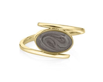 Anillo de cremación con banda en espiral ovalada en oro de 14 quilates / Joyería conmemorativa para cenizas de mascotas