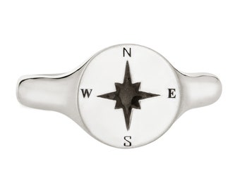 Anillo de cremación con sello de brújula en plata de ley / Joyería conmemorativa para cenizas de mascotas
