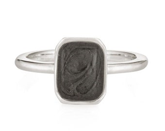 Cushion Art Deco Ring in Sterling Silver | Pet Ashes Memorial Jewelry