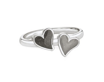 Anillo de cremación de doble corazón en plata de ley / Joyería conmemorativa para cenizas de mascotas