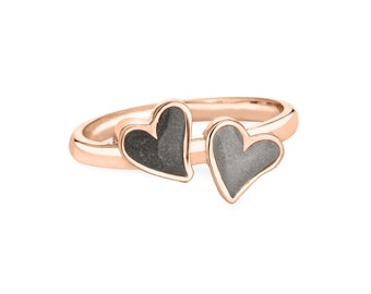 Anillo de cremación de doble corazón en oro de 14 quilates / Joyería conmemorativa para cenizas de mascotas