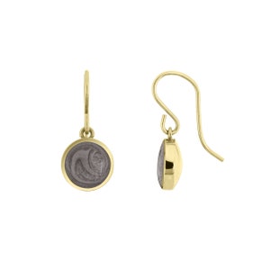 Simple Dome Cremation Dangle Earrings in 14K Gold | Pet Ashes Memorial Jewelry