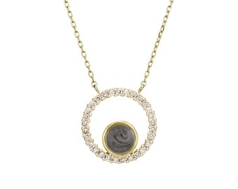 Open Diamond Halo Cremation Necklace in 14K Gold | Pet Ashes Memorial Jewelry