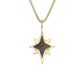 North Star Cremation Necklace in 14K Gold | Pet Ashes Memorial Jewelry