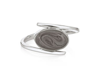 Anillo de cremación ovalado con banda en espiral en plata de ley / Joyería conmemorativa para cenizas de mascotas