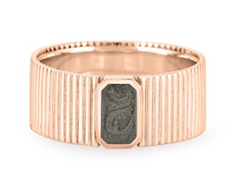 Anillo Tessa: Anillo conmemorativo para cenizas de cremación de mascotas - Anillo ancho acanalado de oro macizo de 14k (rosa, amarillo, blanco)