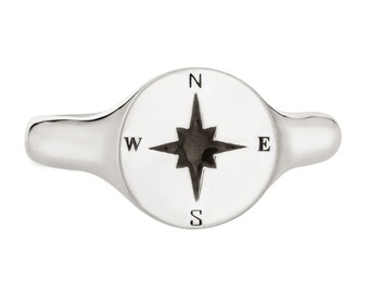 Anillo de cremación con sello de brújula para hombre en plata de ley / Joyería conmemorativa para cenizas de mascotas