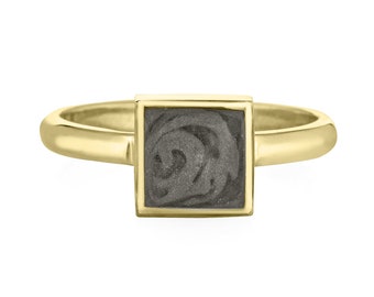 Large Square Stacking Cremation Ring in 14K Gold | Pet Ashes Memorial Jewelry