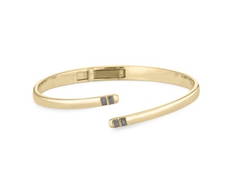 Bypass Hinged Cuff Cremation Bracelet in 14K Gold | Pet Ashes Memorial Jewelry