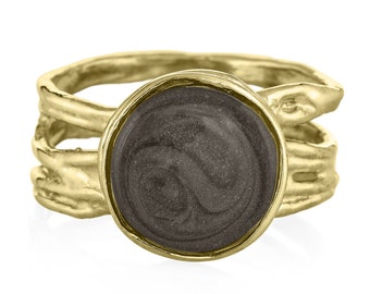 Textured Band Cremation Ring in 14K Gold | Pet Ashes Memorial Jewelry