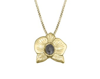 Hand-Carved Orchid Cremation Necklace in 14K Gold | Pet Ashes Memorial Jewelry